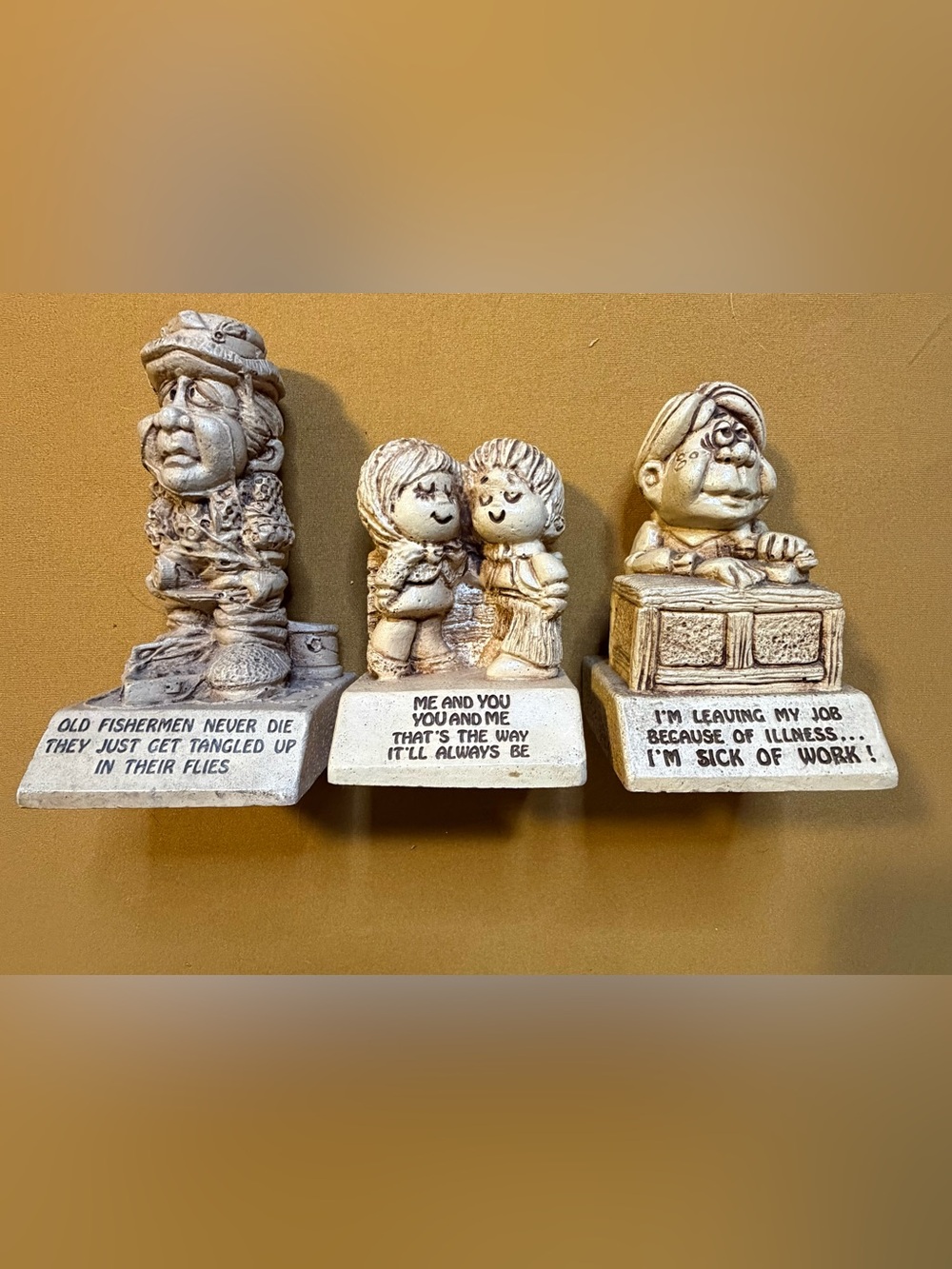 Vintage 70s Paula Co Sillisculpts Message Statues Lot of 3 Retro Decor